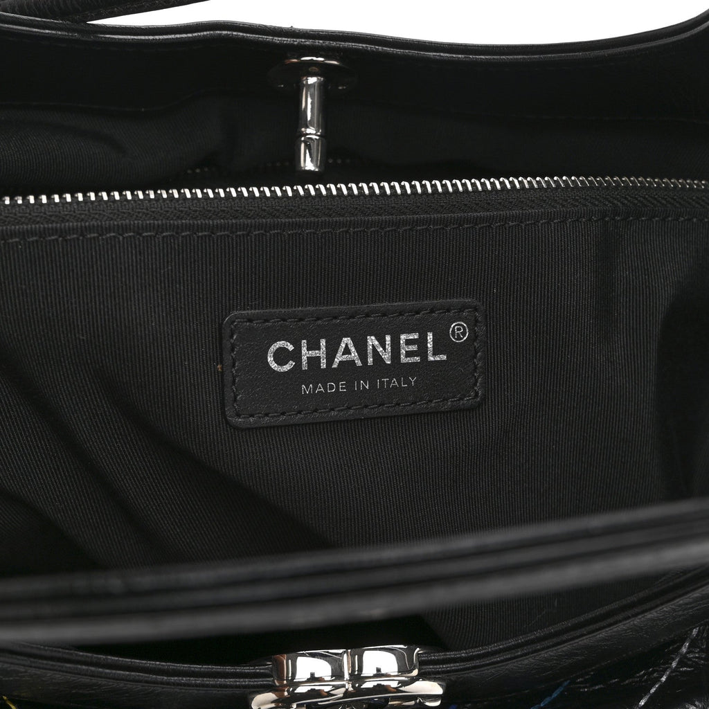 Chanel Glazed Calfskin Chevron Stitched Large 31 Shopping Bag Black Multicolor
