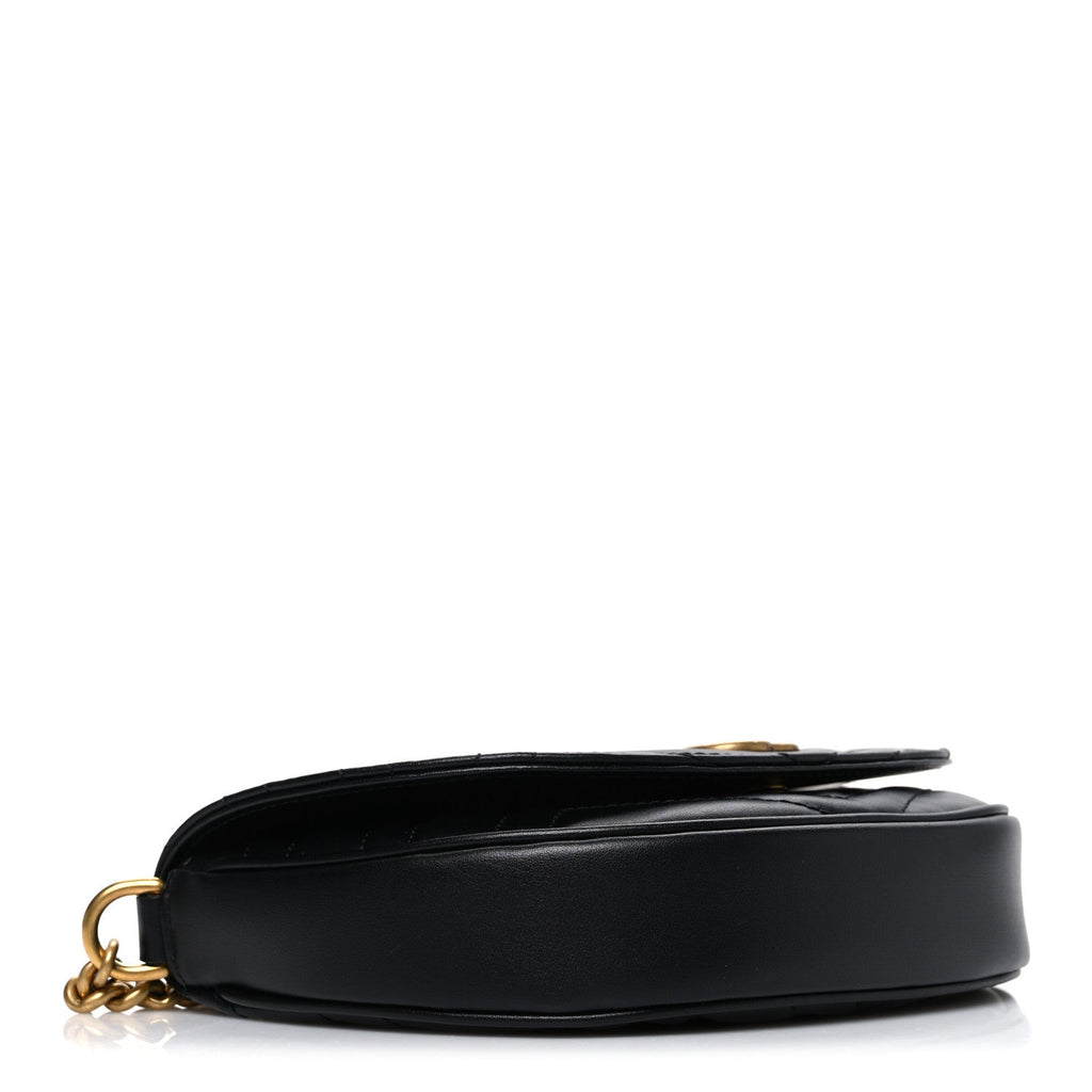 Gucci Calfskin Matelasse Mini GG Marmont Chain Half Moon Crossbody Bag Black