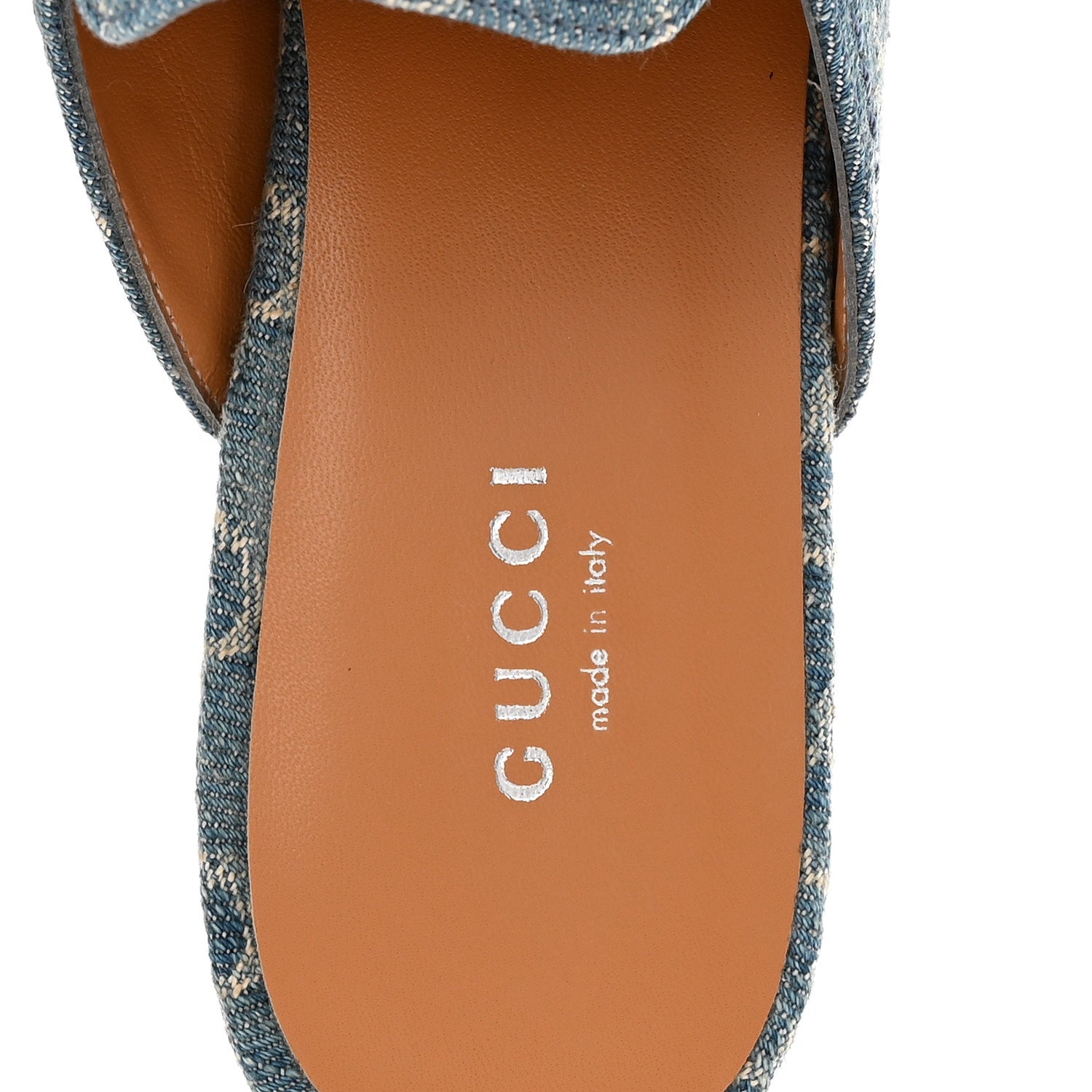 Gucci New Denim GG Malaga Kid Womens Princetown Slippers 37.5 Light Blue Royale