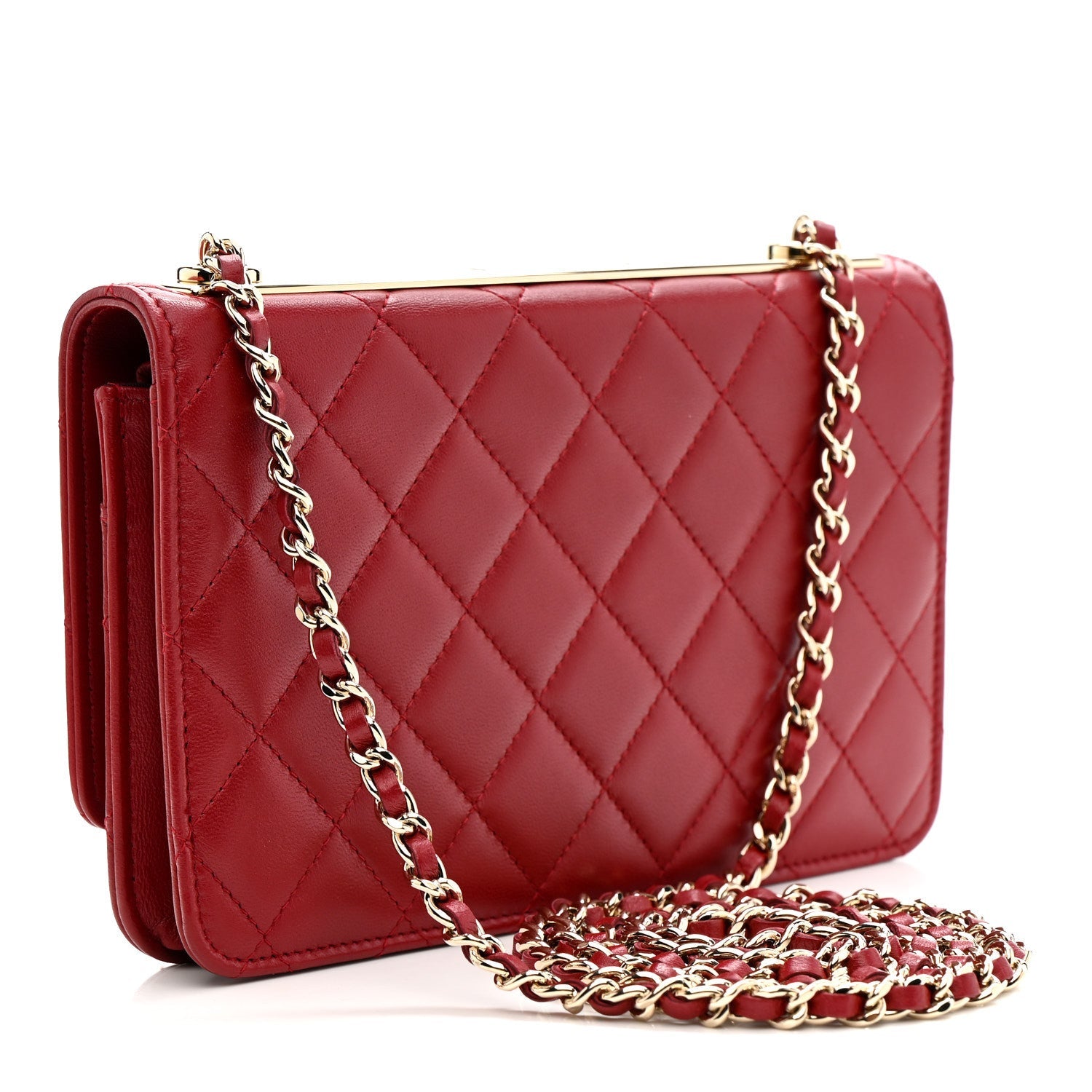 Chanel Lambskin Quilted Trendy CC Wallet On Chain WOC Red