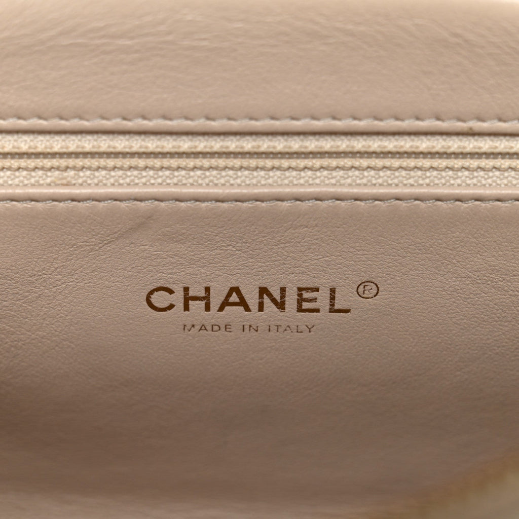 Chanel Calfskin Chevron Quilted Large Medal Flap Light Beige