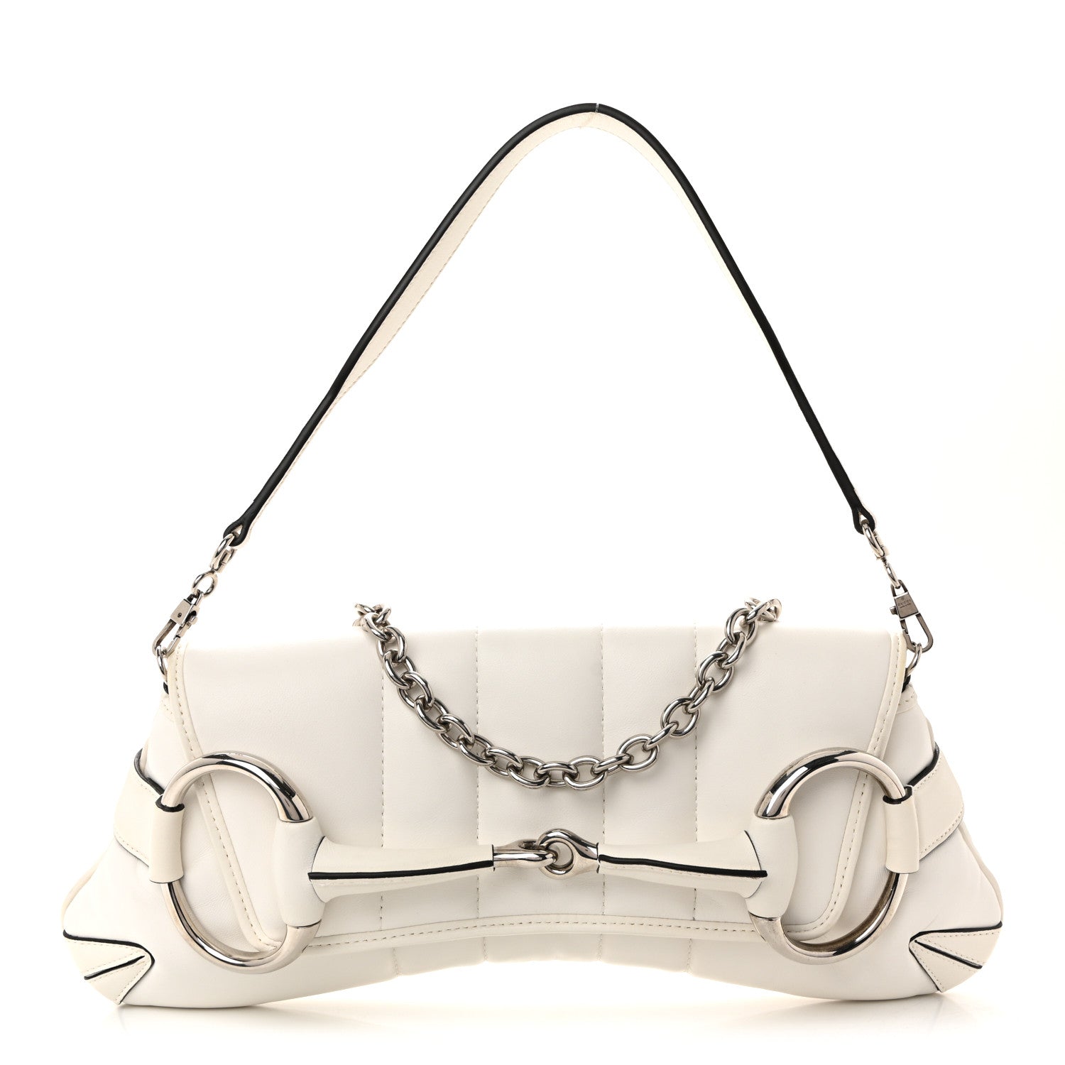 Gucci Nappa Vertical Matelasse Medium Maxi Horsebit Chain Shoulder Bag Mystic White