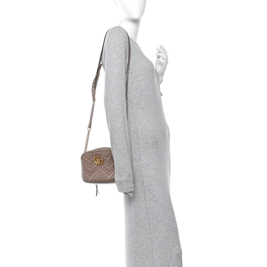 Gucci Calfskin Matelasse Small GG Marmont Chain Shoulder Bag Porcelain Rose