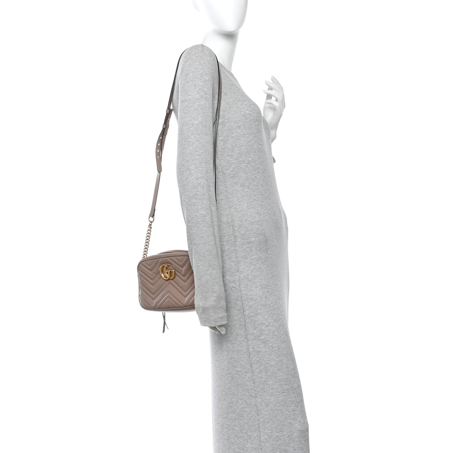 Gucci Calfskin Matelasse Small GG Marmont Chain Shoulder Bag Porcelain Rose