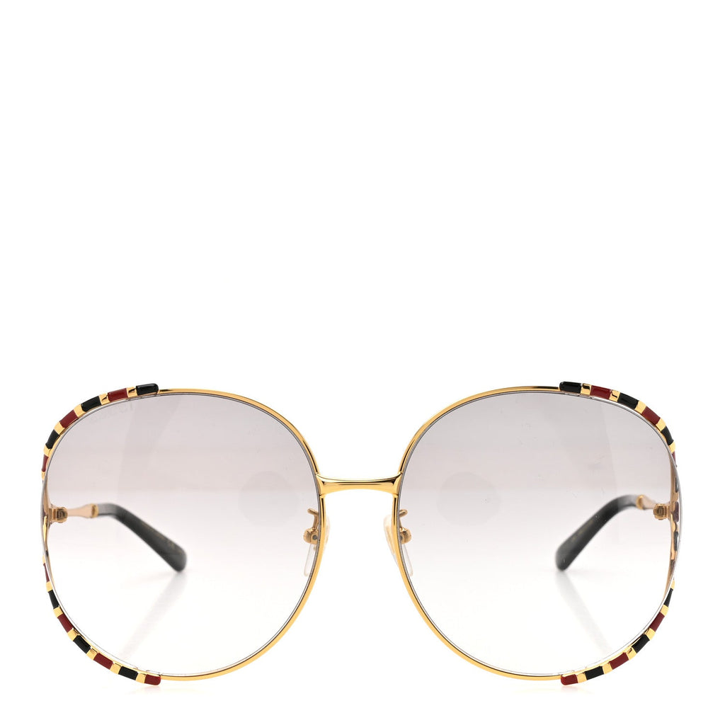 Gucci Metal Round Frame GG0595S Sunglasses Gold Black Red