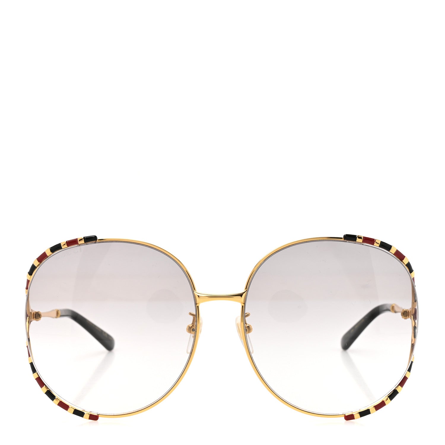 Gucci Metal Round Frame GG0595S Sunglasses Gold Black Red