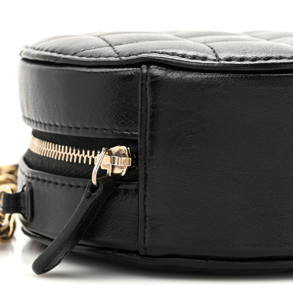 Chanel Lambskin Quilted Round Clutch With Chain Black