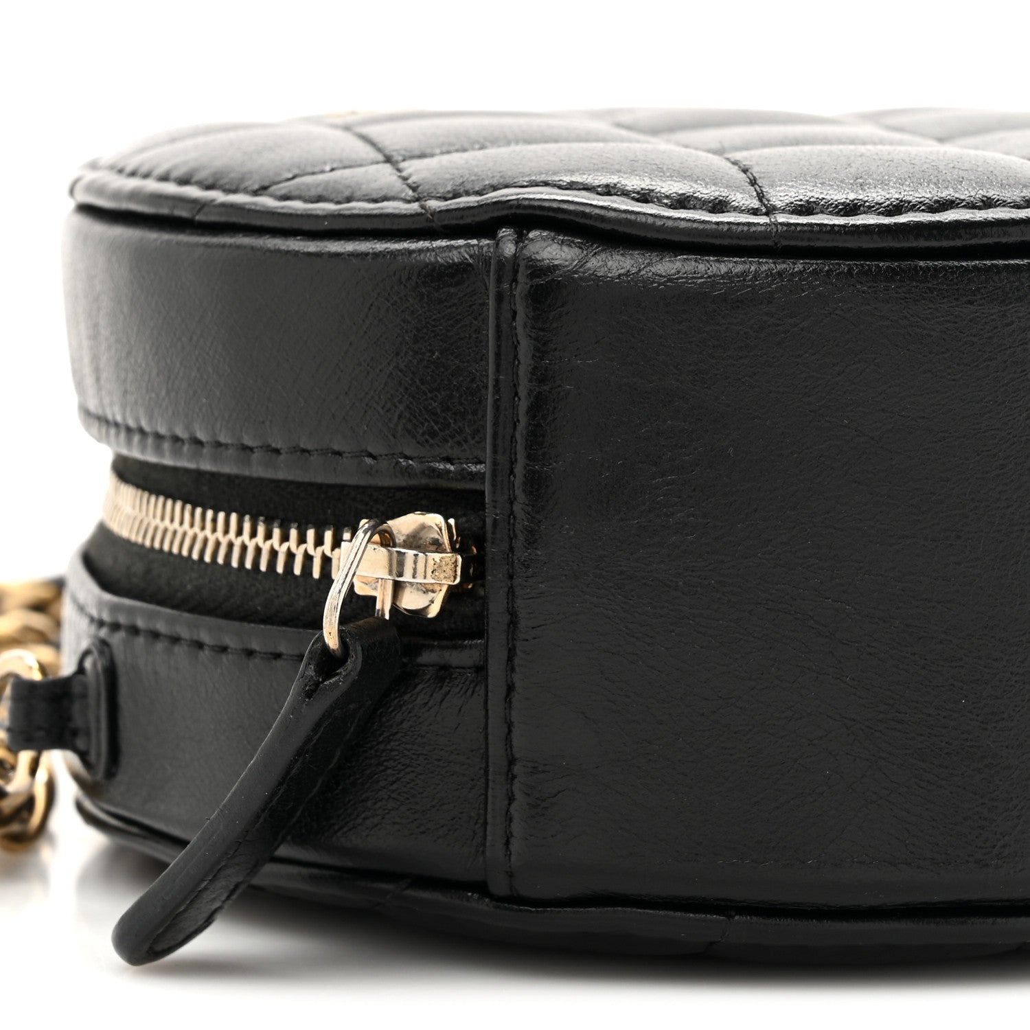 Chanel Lambskin Quilted Round Clutch With Chain Black