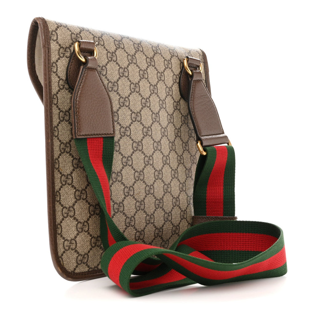 Gucci GG Supreme Monogram Web Medium Neo Vintage Flap Messenger Bag Beige New Acero