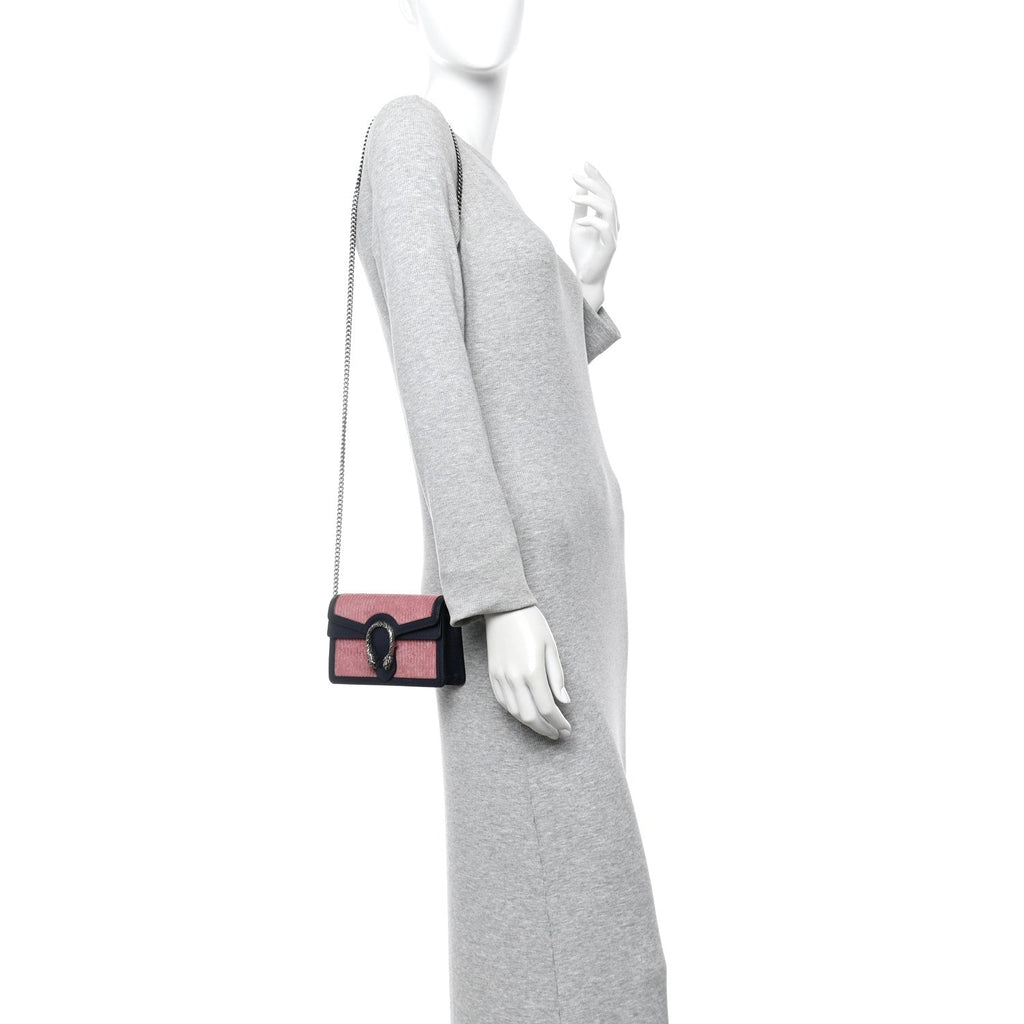 Gucci Lanzo Stretch Cord Azalea Calfskin Super Mini Dionysus Shoulder Bag Pink Blue