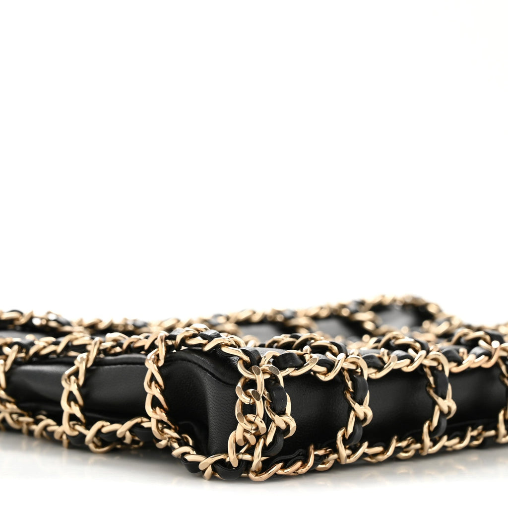 Chanel Lambskin Chain Frame Shoulder Bag Black