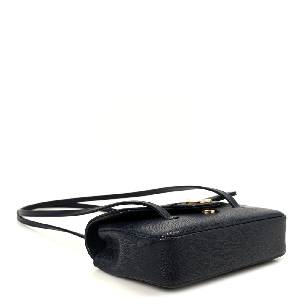 Chanel Shiny Caviar Mini Preppy Coco Shoulder Bag Dark Blue