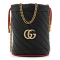 Gucci Vintage Effect Calfskin Matelasse Diagonal Mini Torchon GG Marmont 2.0 Bucket Bag Black Romantic Cherry