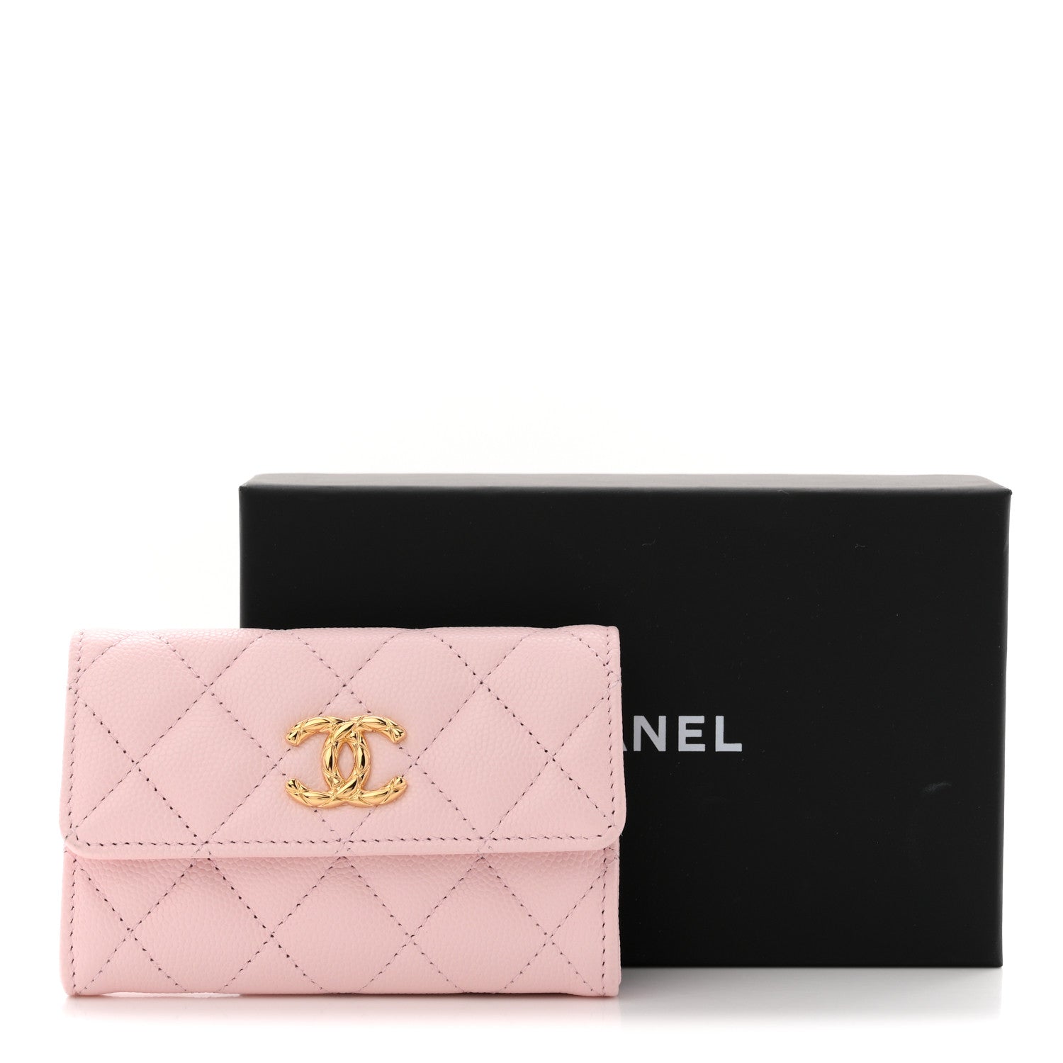 Caviar Quilted CC Flap Card Holder Rose