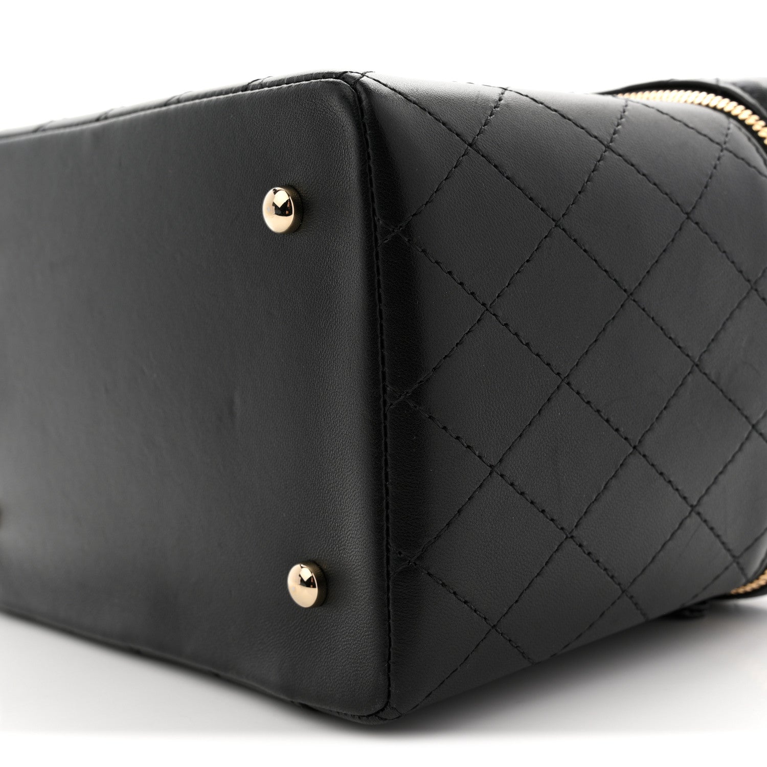 Chanel Lambskin Flat Quilted Knock On Wood Large Vanity Case Black