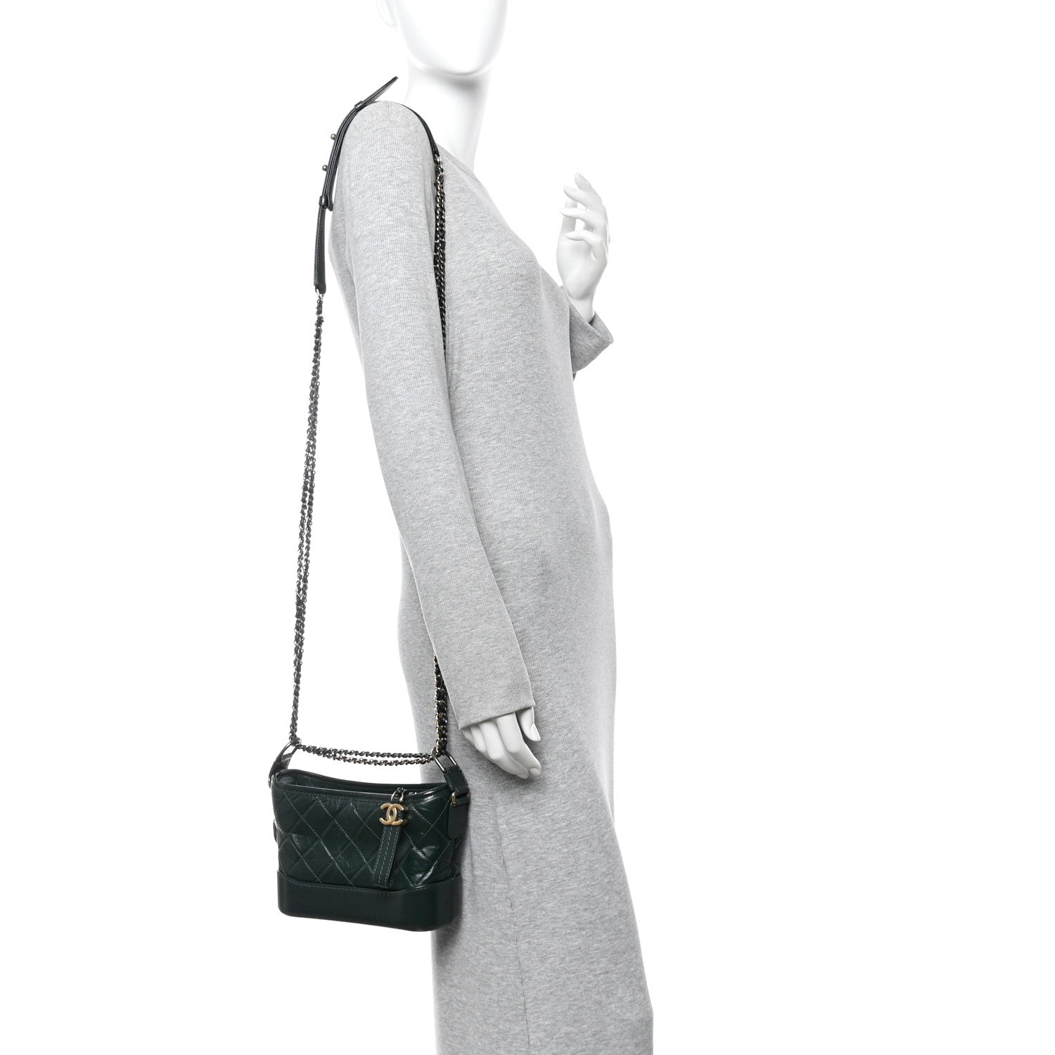 Chanel Aged Calfskin Quilted Small Gabrielle Hobo Dark Green