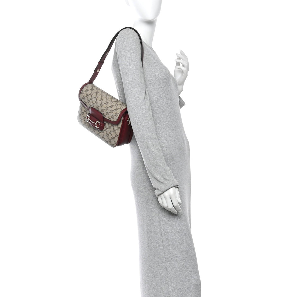 Gucci GG Supreme Monogram Horsebit 1955 Soft Small Shoulder Bag Beige Ebony Rosso Ancora