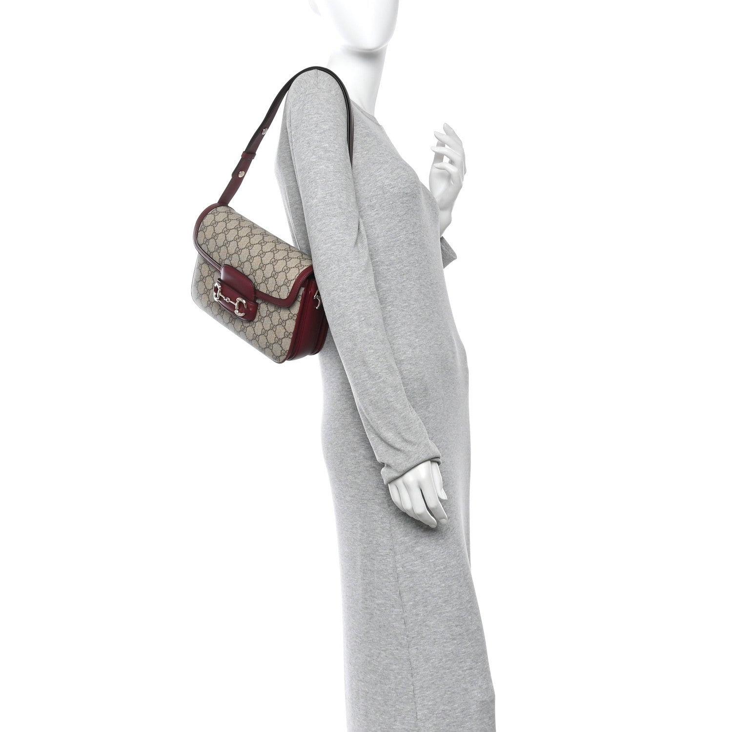 Gucci GG Supreme Monogram Horsebit 1955 Soft Small Shoulder Bag Beige Ebony Rosso Ancora