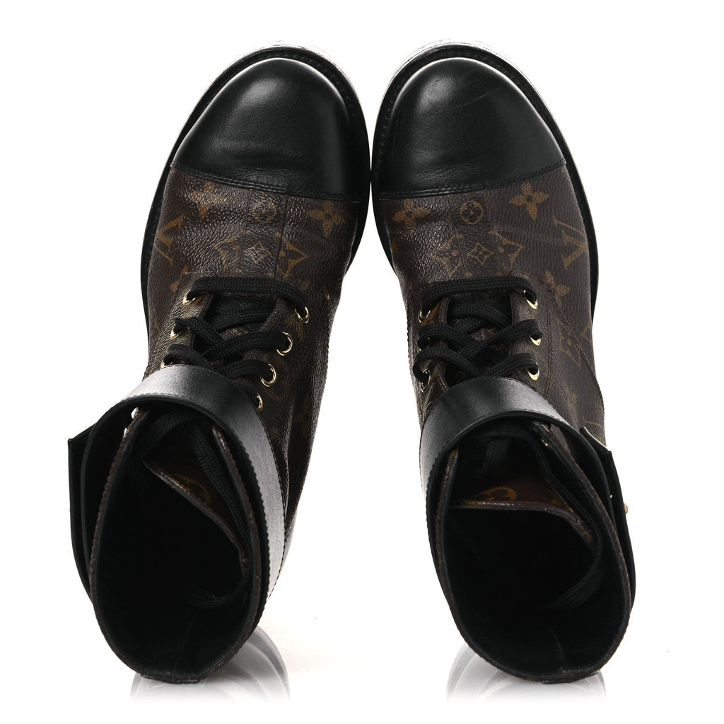 Louis Vuitton Calfskin Monogram Wonderland Flat Ranger Boots 36.5 Black