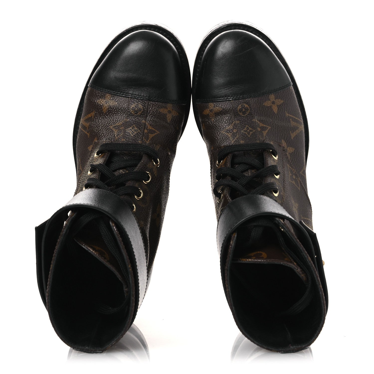 Louis Vuitton Calfskin Monogram Wonderland Flat Ranger Boots 36.5 Black