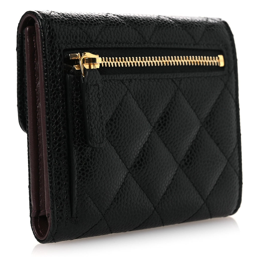 Caviar Quilted Compact Flap Wallet Black