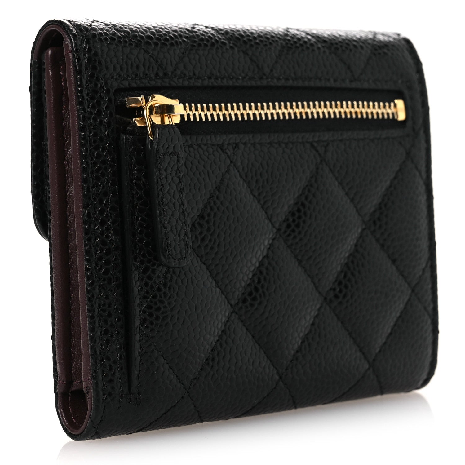 Caviar Quilted Compact Flap Wallet Black