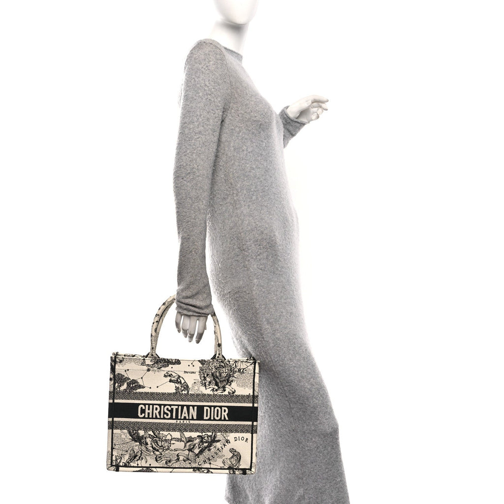 Christian Dior Canvas Zodiac Toile De Jouy Embroidered Medium Book Tote Latte