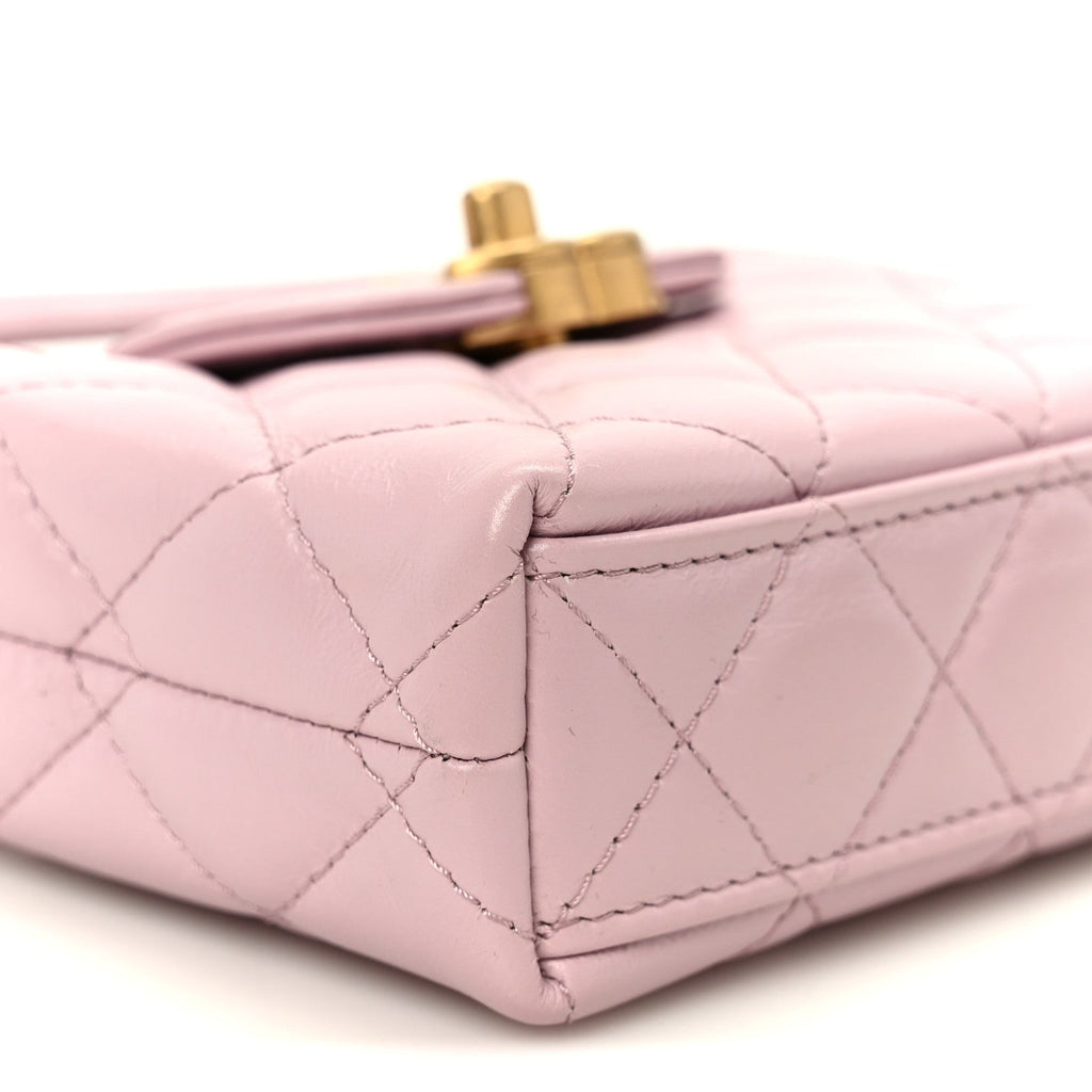 Chanel Shiny Aged Calfskin Quilted Mini Nano Kelly Shopper Light Pink