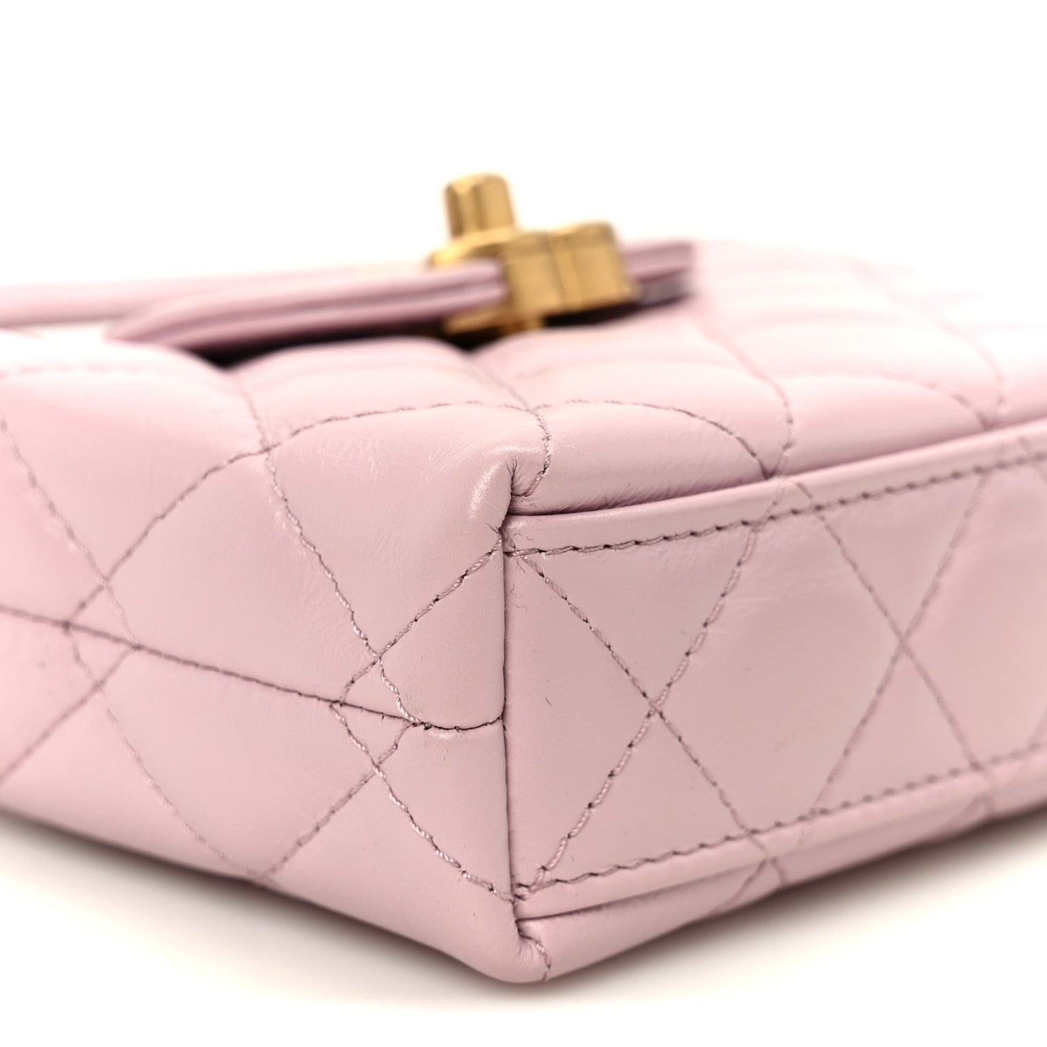 Chanel Shiny Aged Calfskin Quilted Mini Nano Kelly Shopper Light Pink