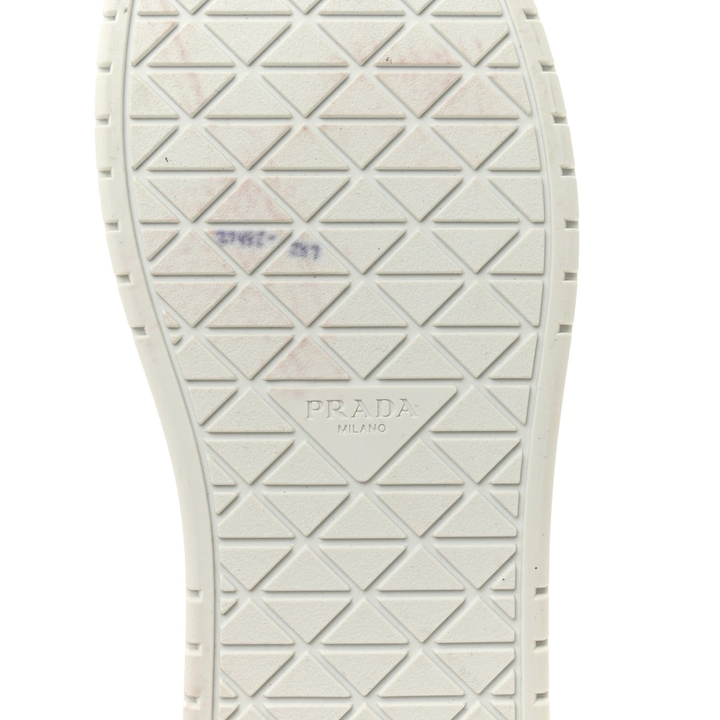 Prada Vitello Rois Triangle Womens Downtown Platform Low Top Sneakers 37 White
