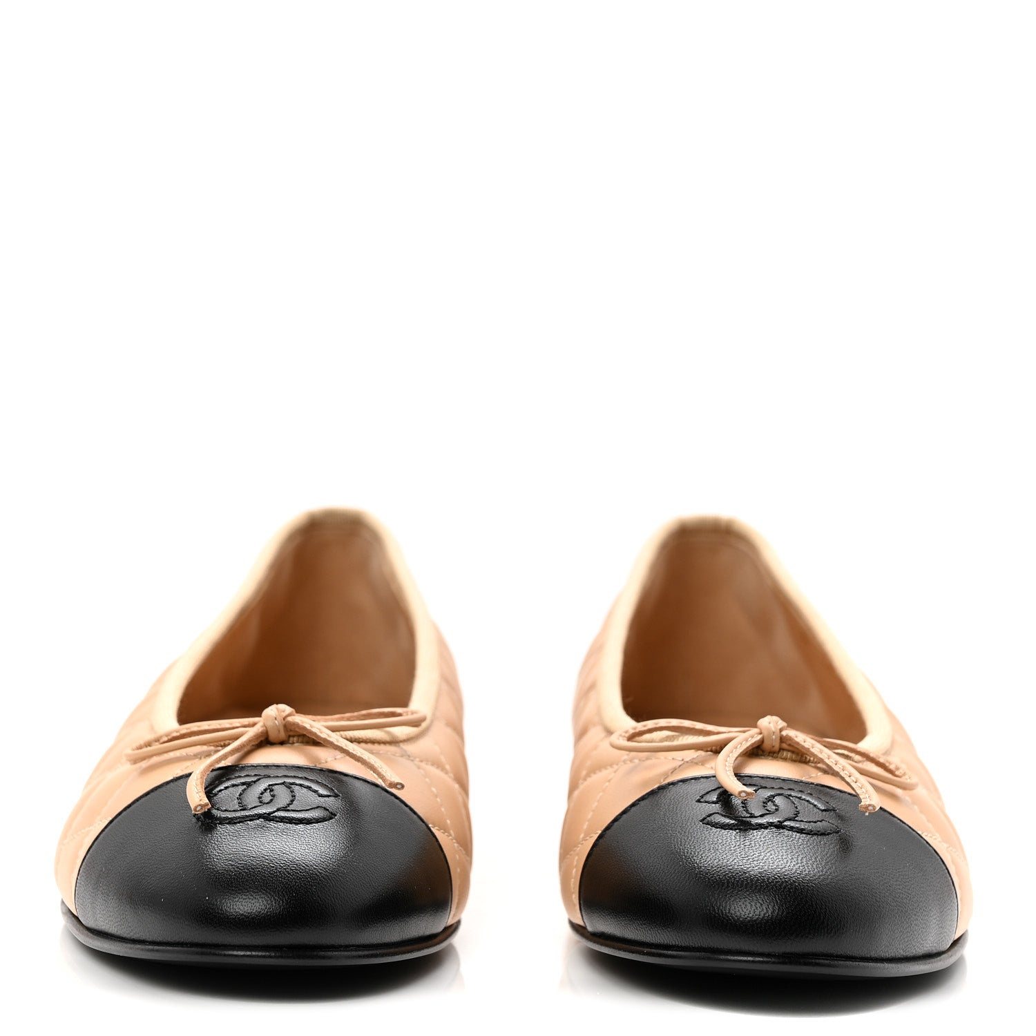 Lambskin Quilted CC Cap Toe Ballerina Flats 40 Beige Black