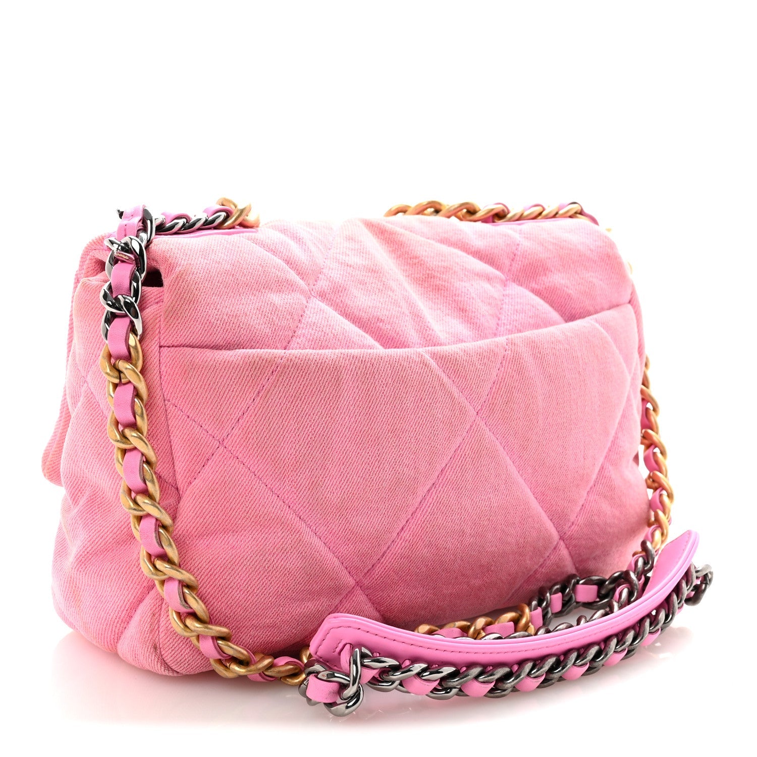 Chanel Denim Quilted Medium Chanel 19 Flap Neon Pink
