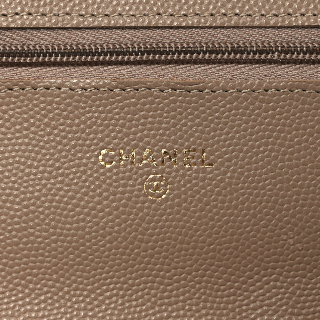 Chanel Caviar Quilted Wallet on Chain WOC Dark Beige