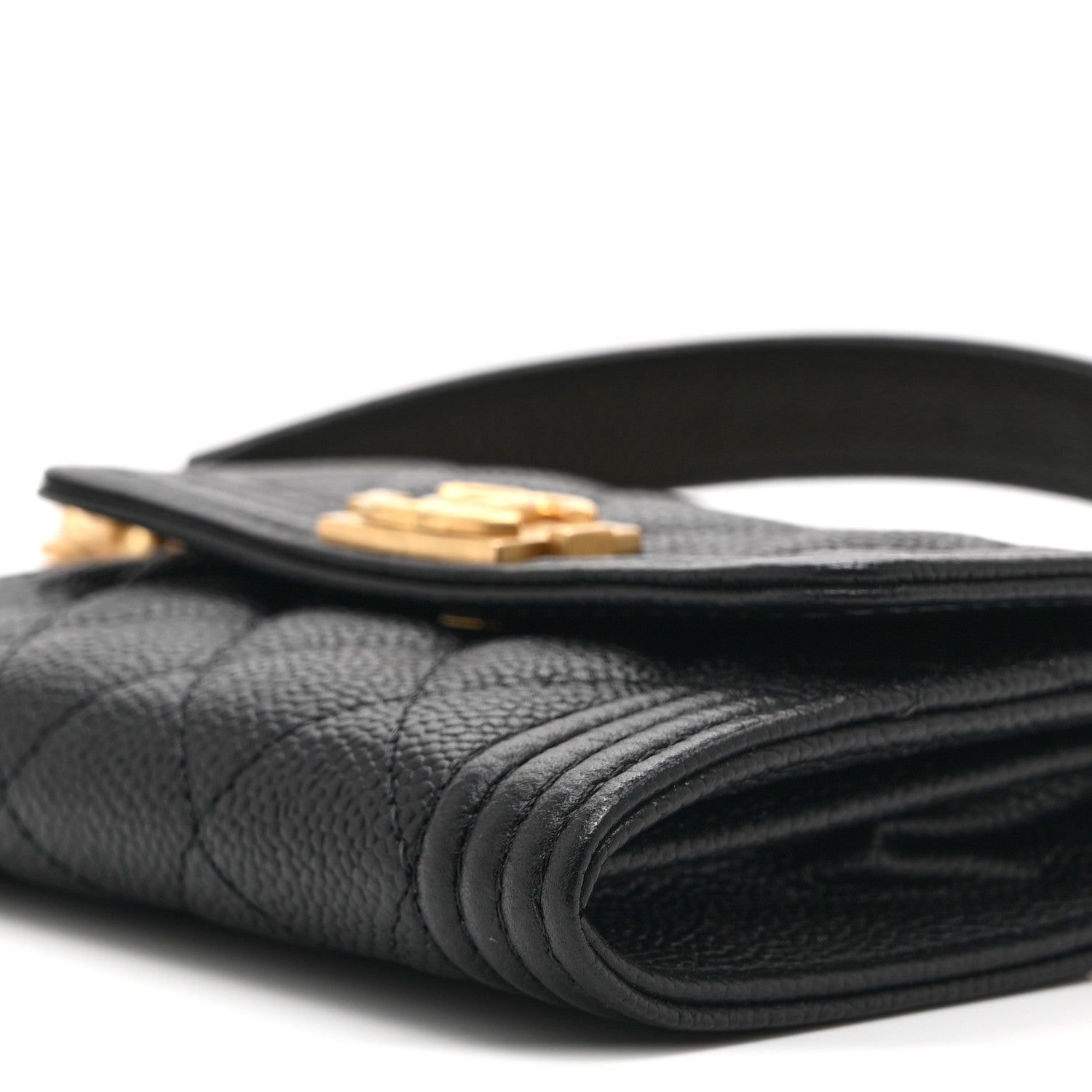 Chanel Caviar Quilted Boy Card Holder On Chain Black