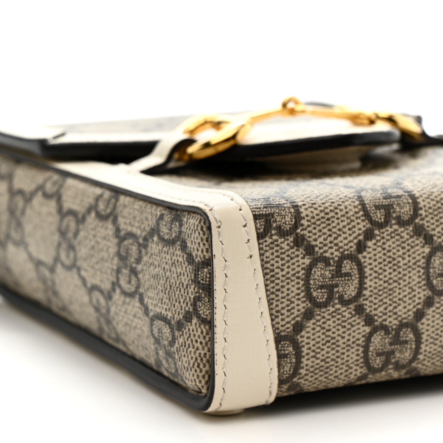Gucci GG Supreme Monogram Azalea Calfskin Mini Horsebit 1955 Crossbody Bag Beige Ebony Mystic White
