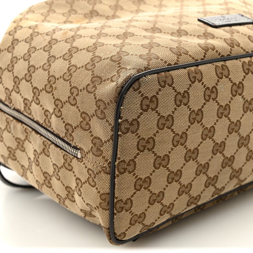 Gucci Monogram Dollar Calfskin O Drawstring Backpack Beige Ebony Testa di Moro Dark Chocolate