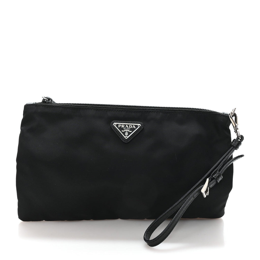 Prada Tessuto Nylon Saffiano Wristlet Black
