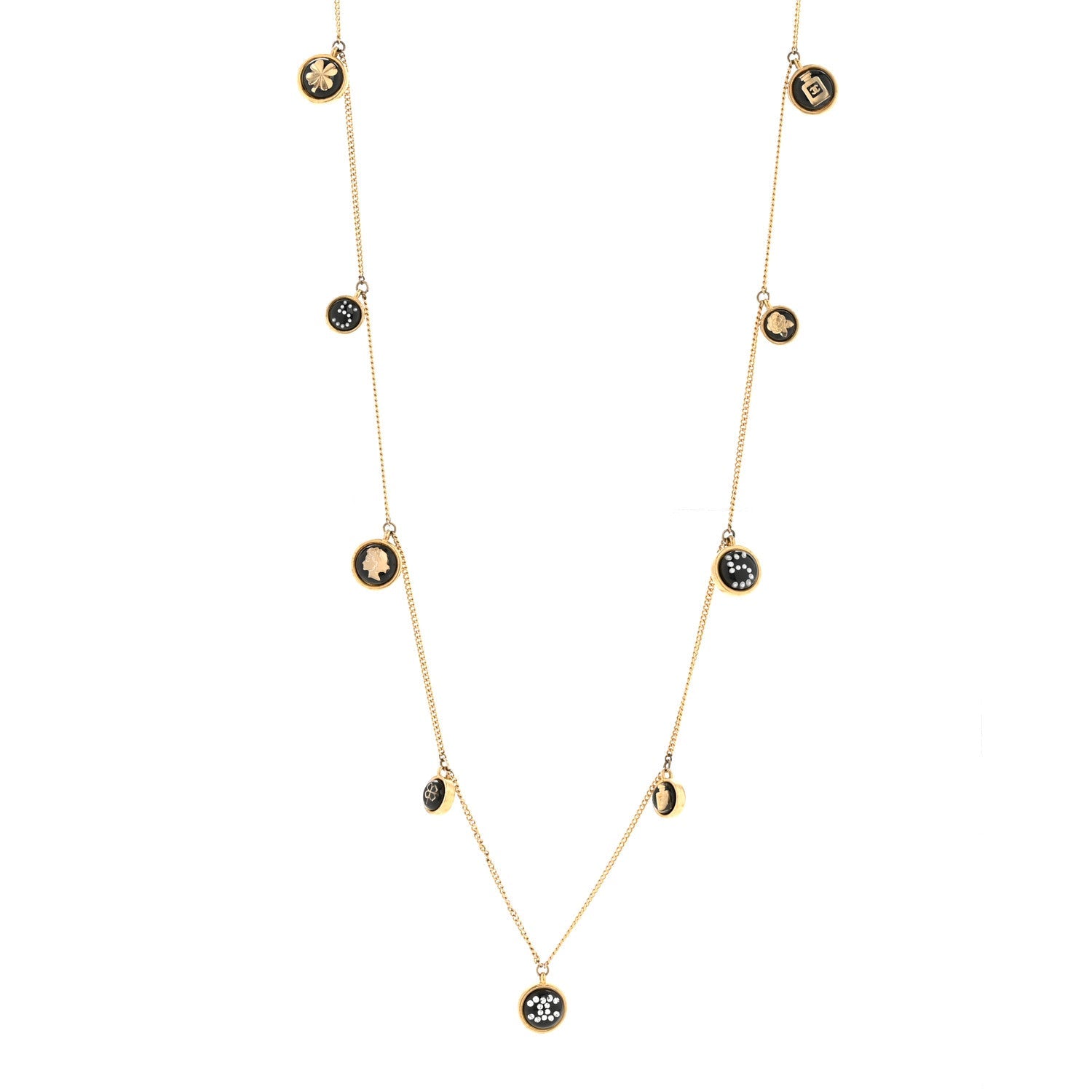 Chanel Metal Resin Enamel Crystal CC Long Necklace Gold Black