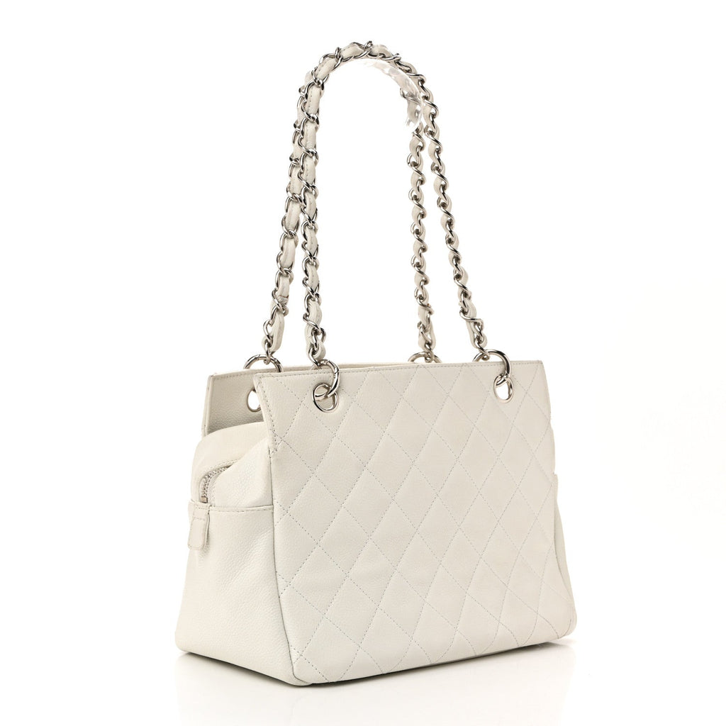 Chanel Caviar Quilted Petit Timeless Tote PTT White
