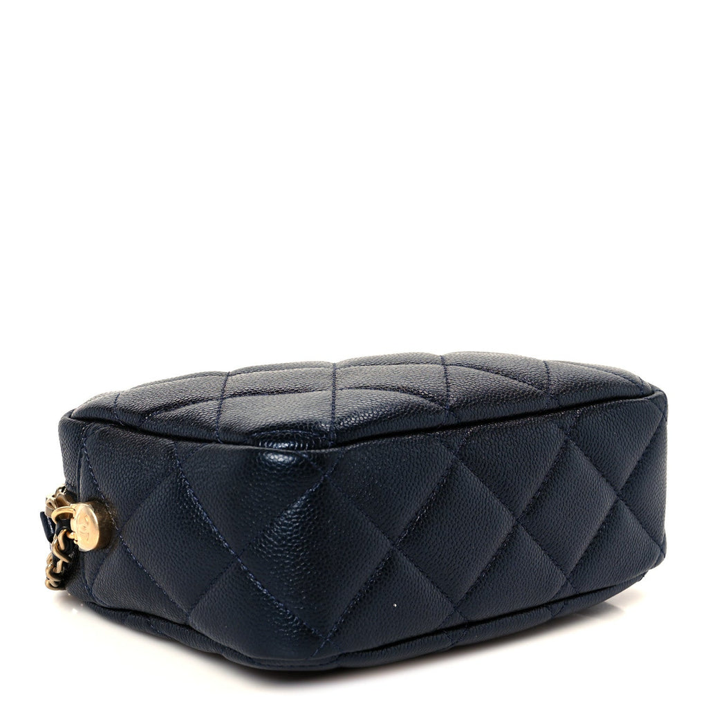 Chanel Shiny Caviar Quilted Chain Melody Camera Bag Dark Blue