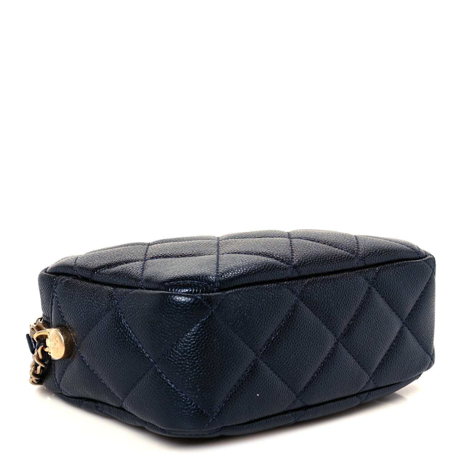 Chanel Shiny Caviar Quilted Chain Melody Camera Bag Dark Blue