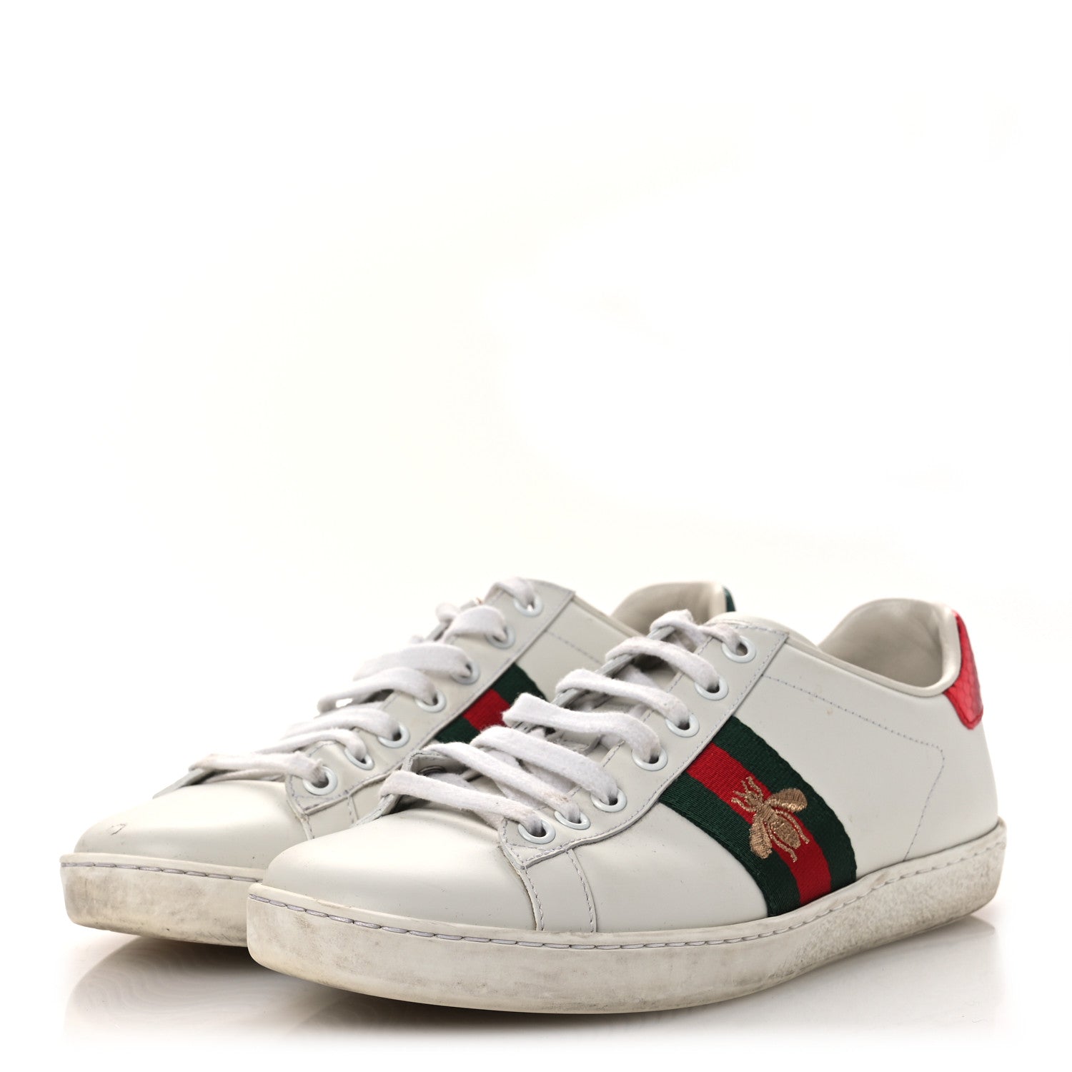 Gucci Calfskin Ayers Bee Embroidered Womens Ace Sneakers 38 White Green