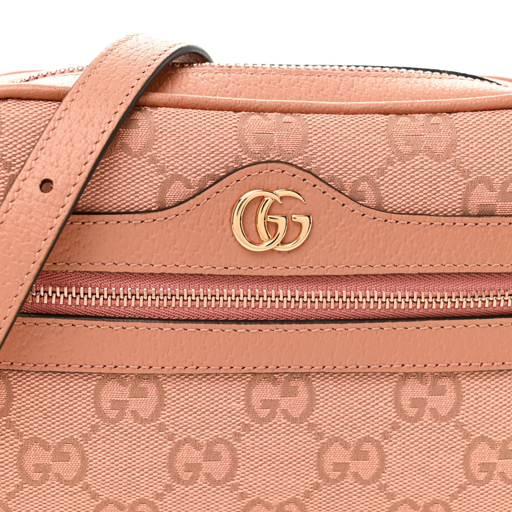 Gucci Monogram Textured Dollar Calfskin Mini Ophidia Shoulder Bag Cloche Rose Pink
