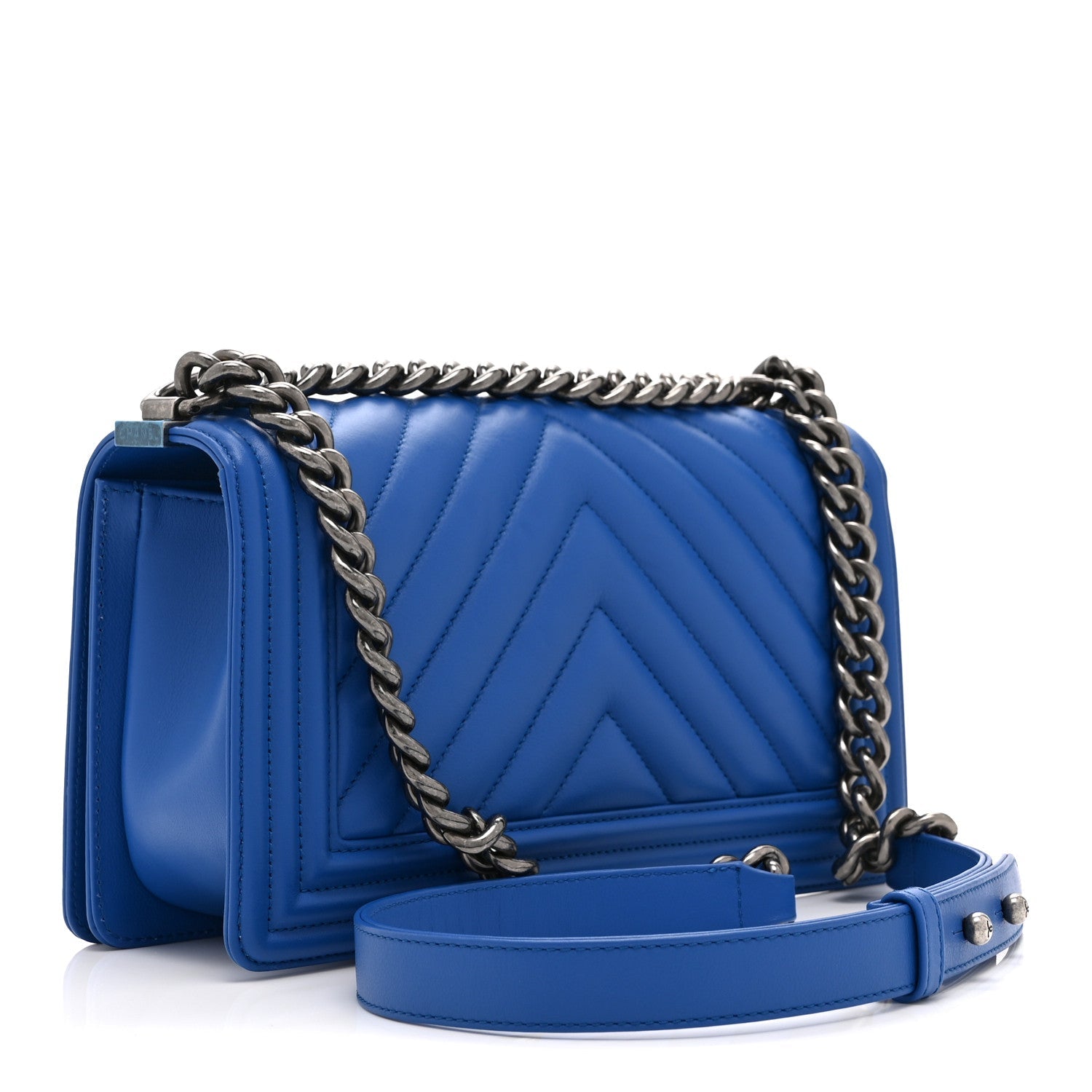 Chanel Lambskin Chevron Quilted Medium Boy Flap Blue