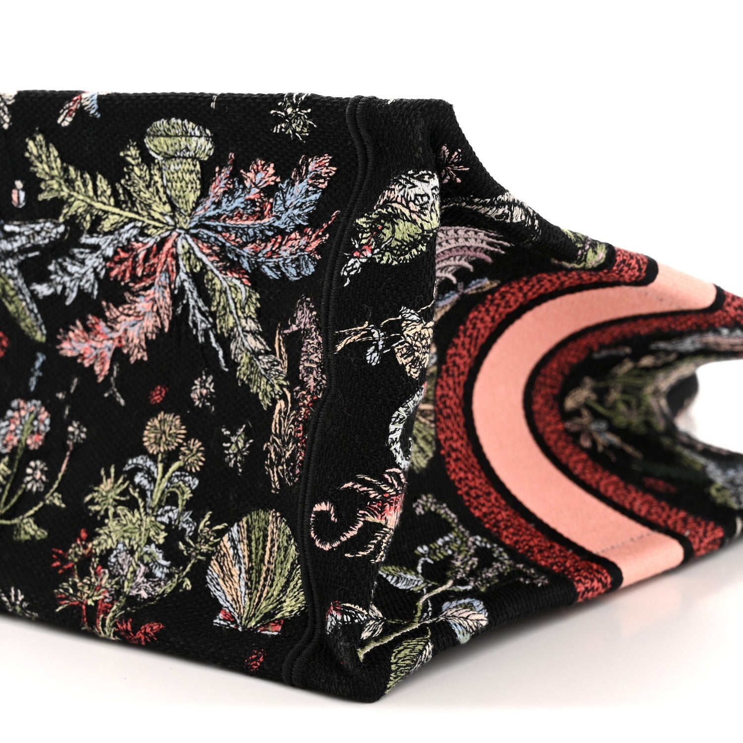 Christian Dior Canvas Embroidered Medium Cabinet De Curiosites Book Tote Black Multicolor
