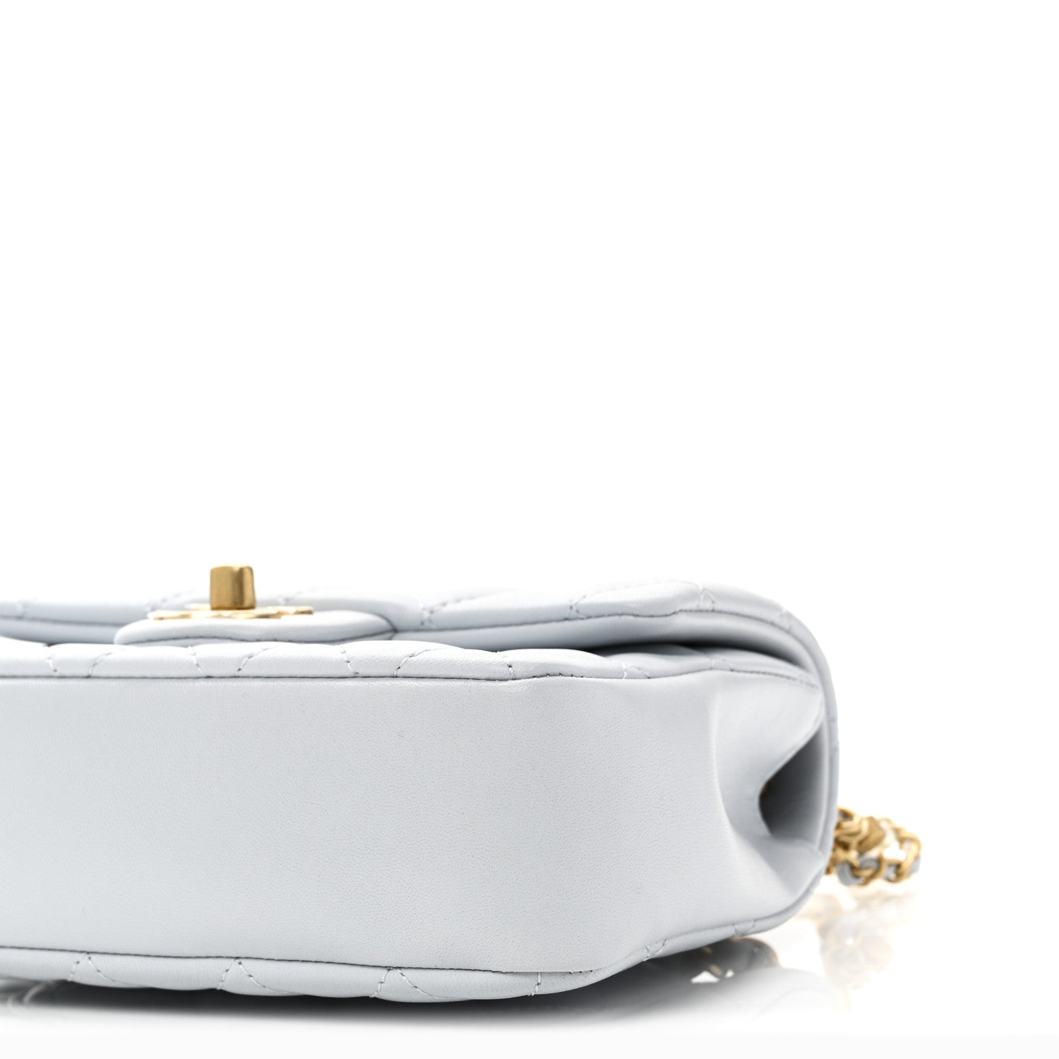 Chanel Shiny Lambskin Quilted Pearl Twist Mini Square Flap Light Blue