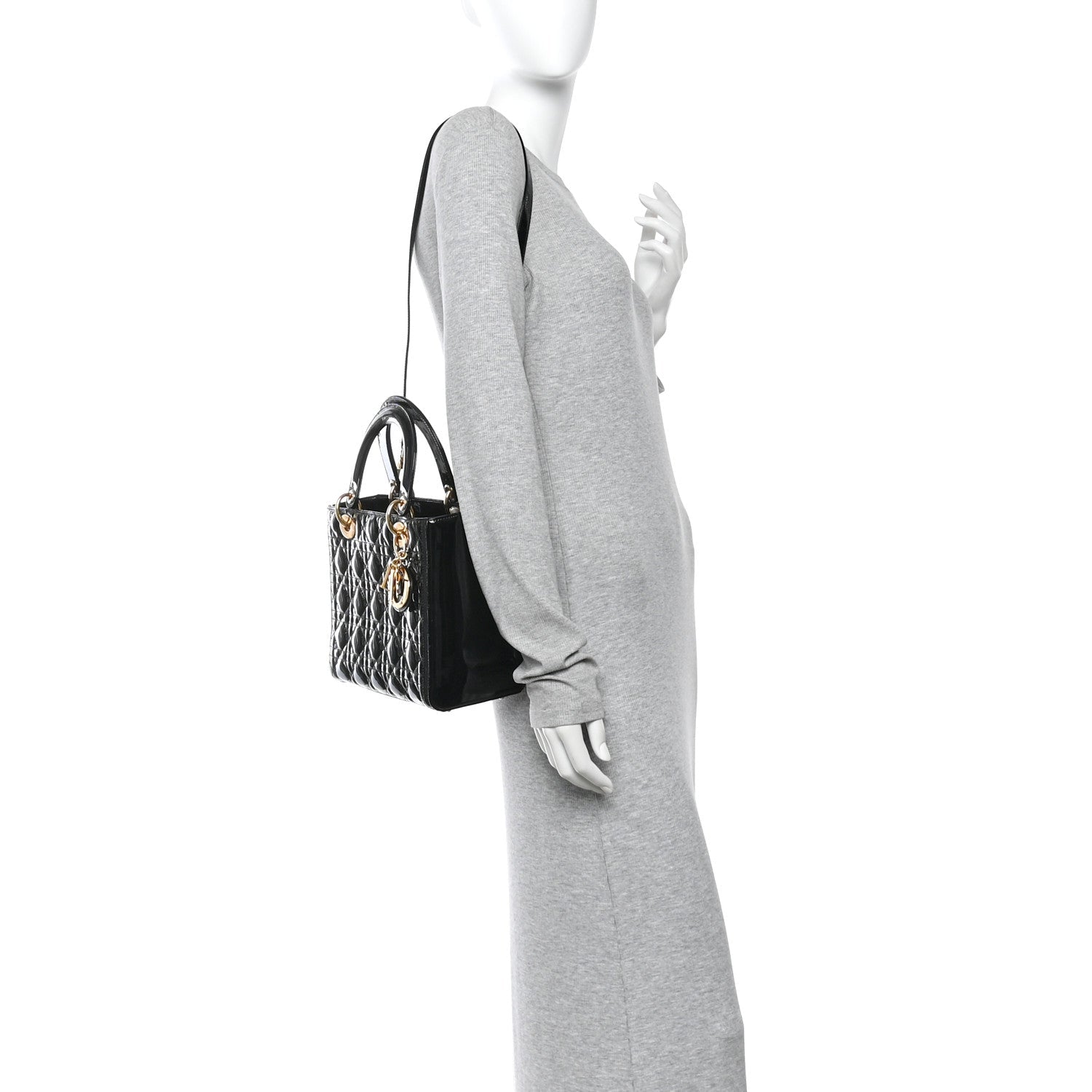 Christian Dior Patent Cannage Medium Lady Dior Black