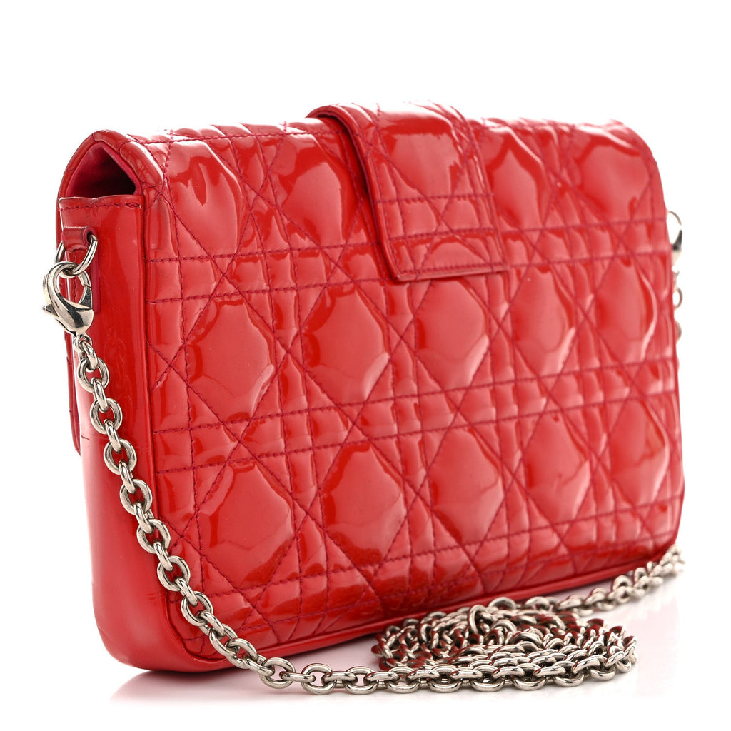 Christian Dior Patent Cannage New Lock Pouch Red