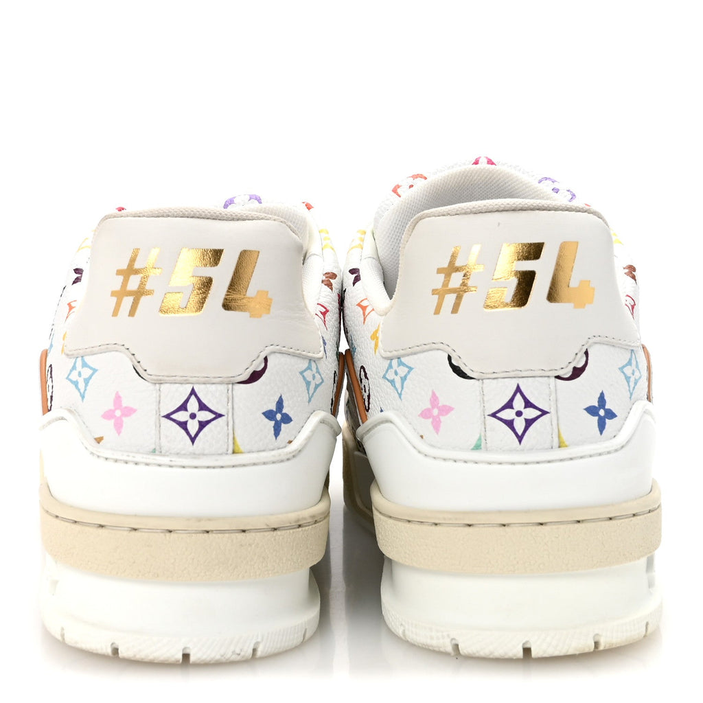 Louis Vuitton LV X TM Calfskin Monogram Multicolor Womens LV Trainer Sneakers 37.5 White