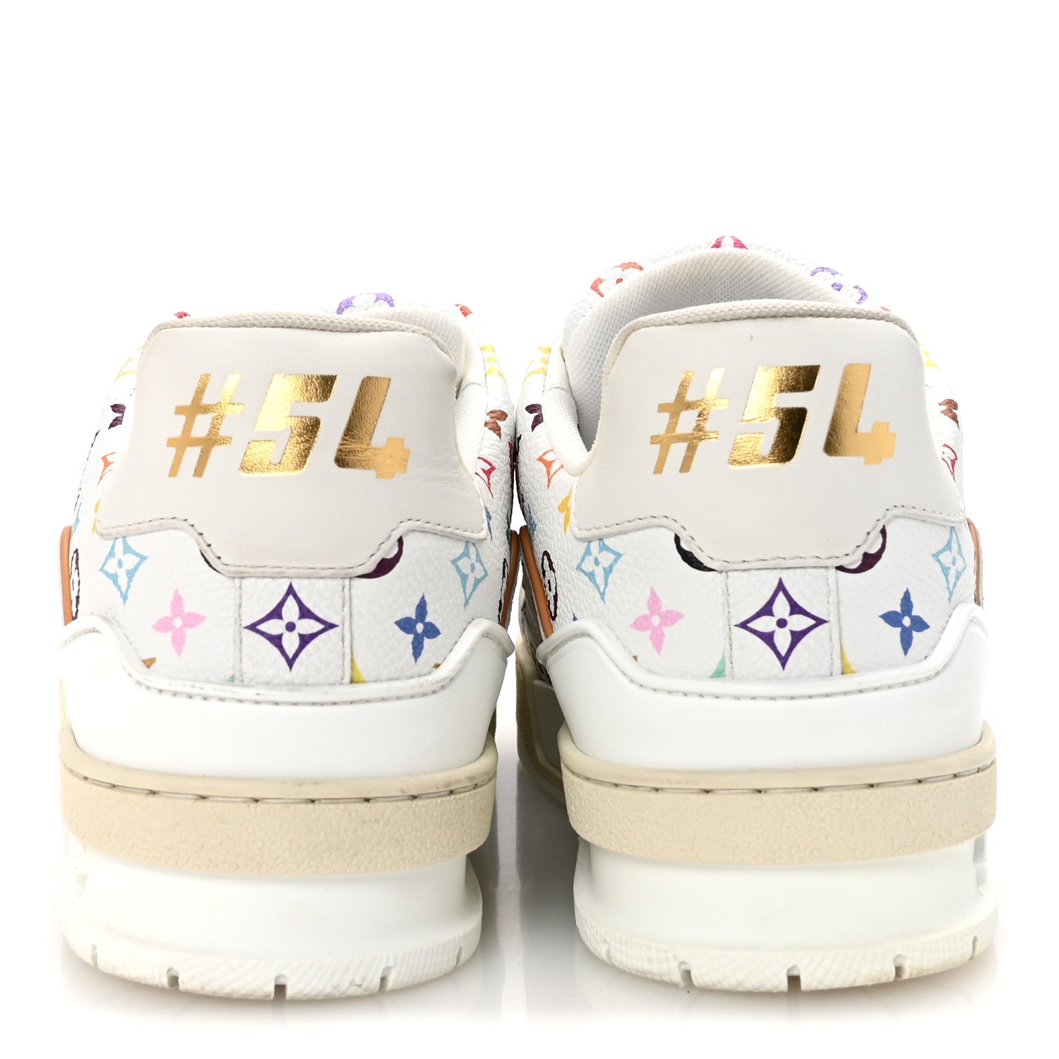 Louis Vuitton LV X TM Calfskin Monogram Multicolor Womens LV Trainer Sneakers 37.5 White
